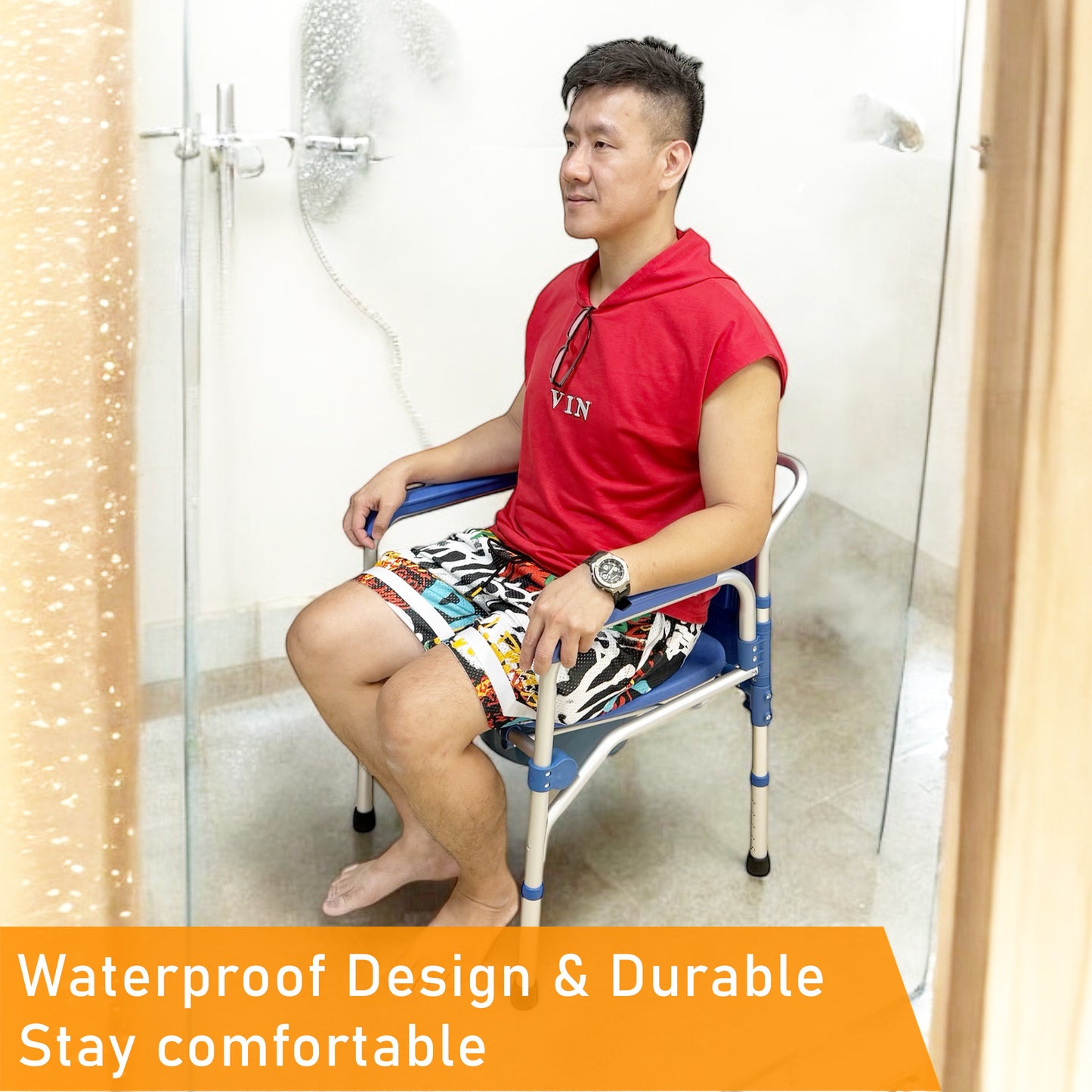 ViN K01 | Commode Shower Chair - Foldable + Adjustable Height + Stationery + Anti Rust