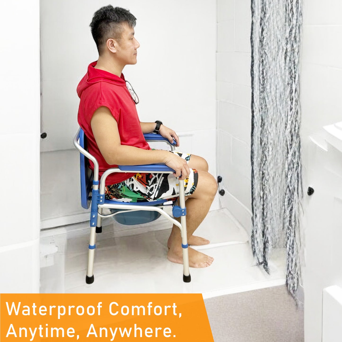 ViN K01 | Commode Shower Chair - Foldable + Adjustable Height + Stationery + Anti Rust