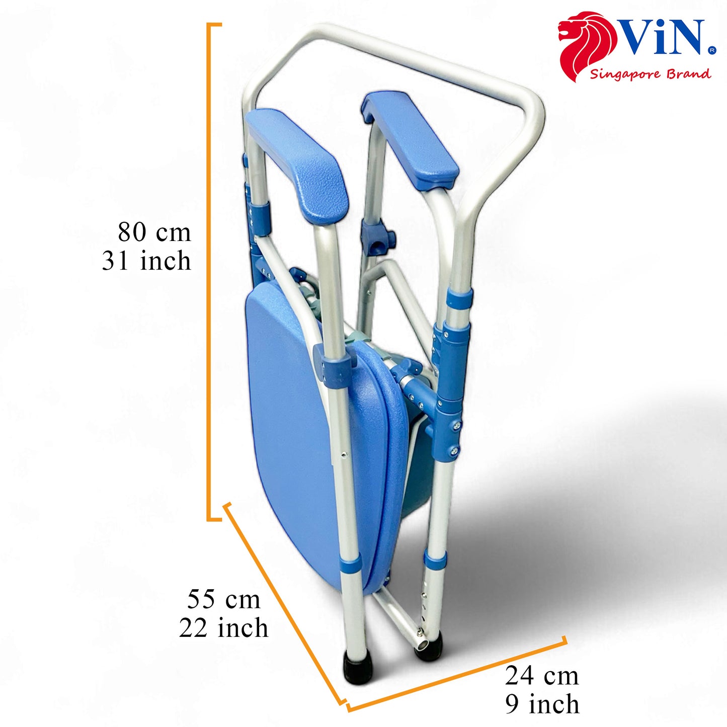 ViN K01 | Commode Shower Chair - Foldable + Adjustable Height + Stationery + Anti Rust