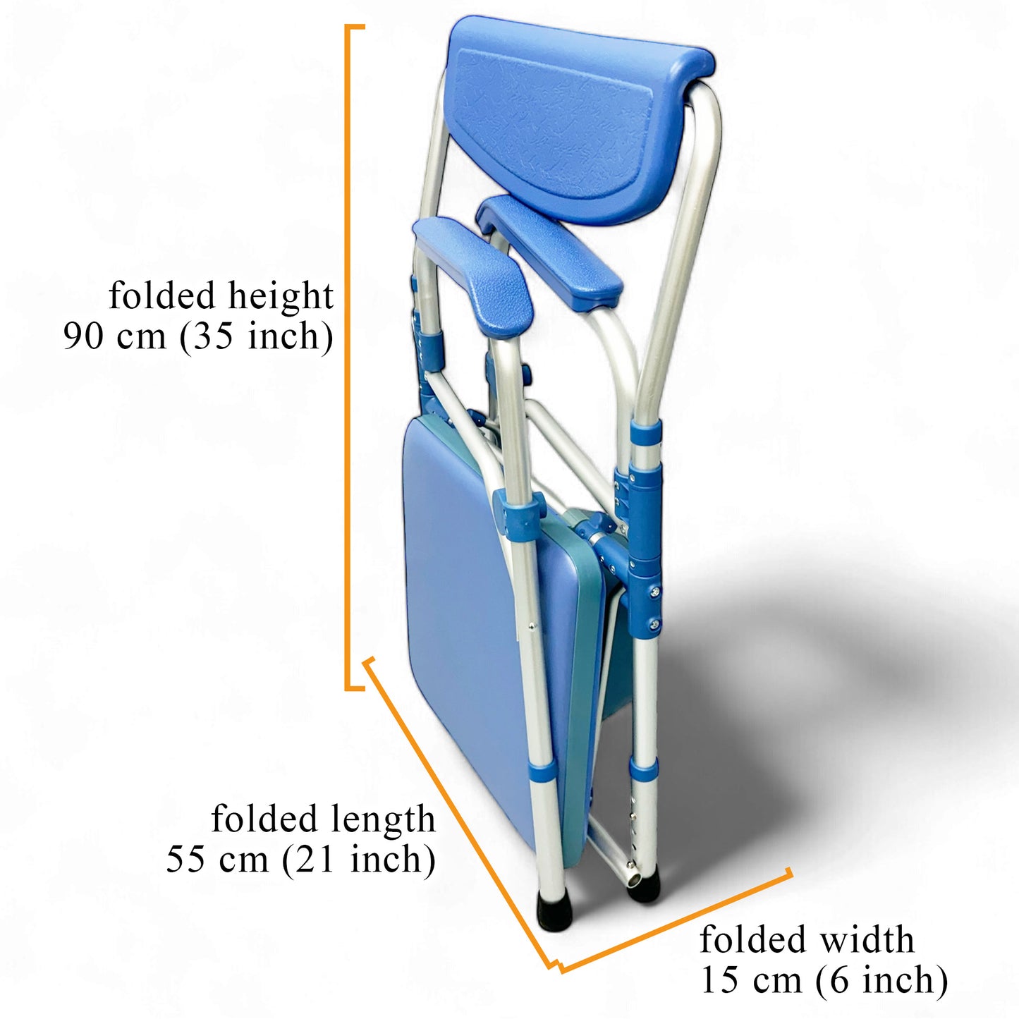 ViN K01B | Commode Shower Chair - Foldable + Adjustable Height + Stationery + Anti Rust