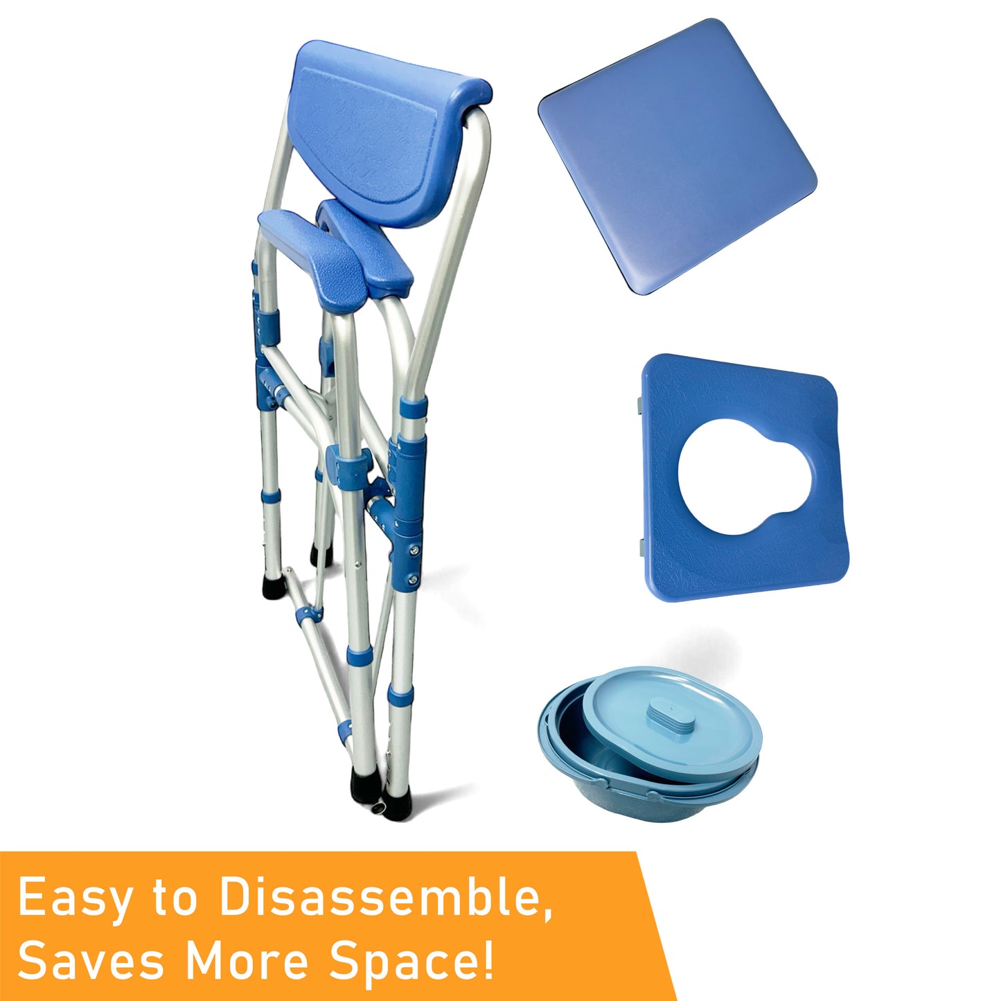 ViN K01B | Commode Shower Chair - Foldable + Adjustable Height + Stationery + Anti Rust