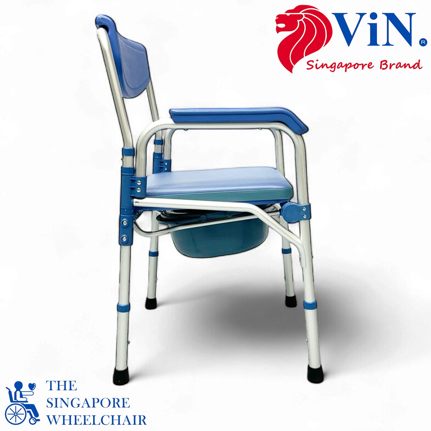 ViN K01B | Commode Shower Chair - Foldable + Adjustable Height + Stationery + Anti Rust