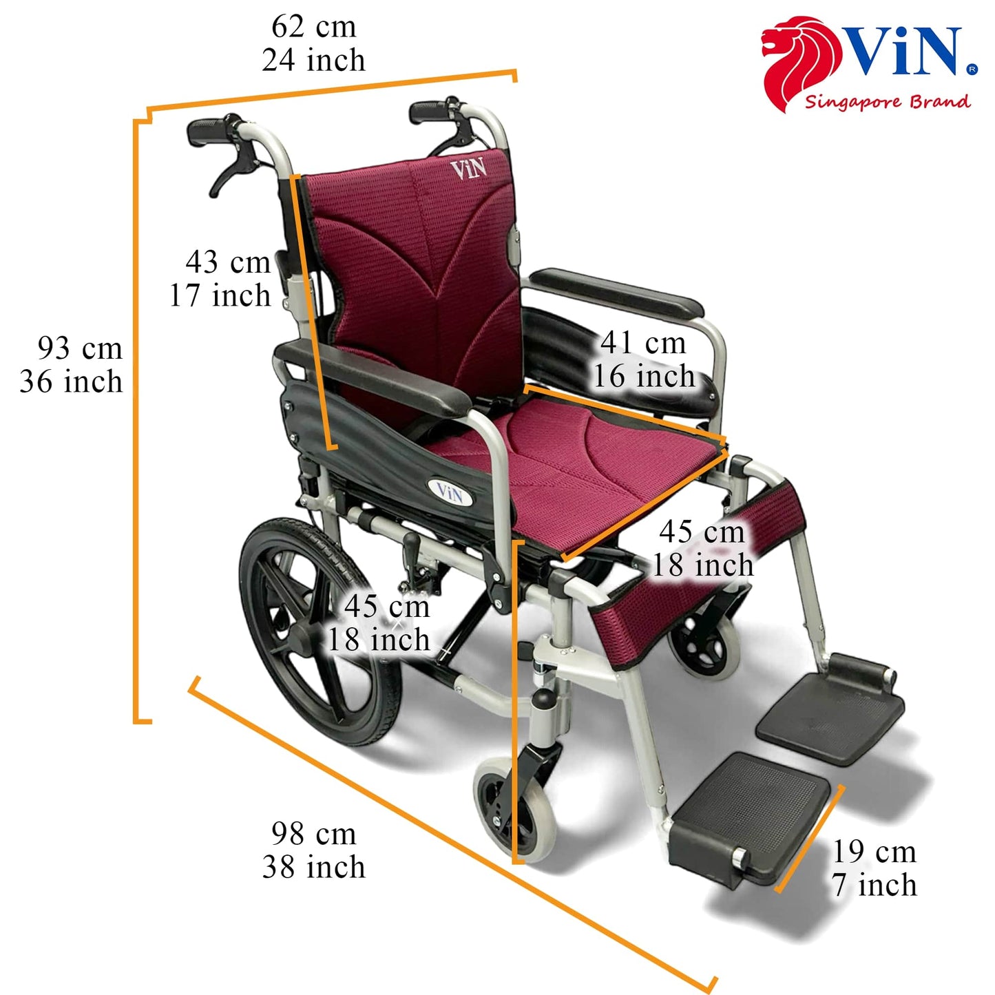 ViN 46A5S | Pushchair - Washable Cushion - Flip-up Armrest - Detachable Legrest - Anti Tipper