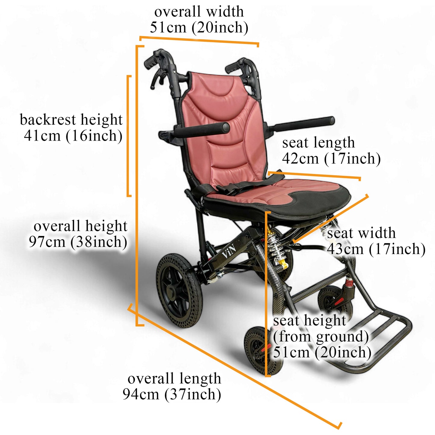 ViN A16 | Travel Pushchair - Removable Seat Cushion + Pull Handle + Flip-up Armrest & Footrest + Suspension + Lightweight + Haversack bag Carrier + Plane Approved Size