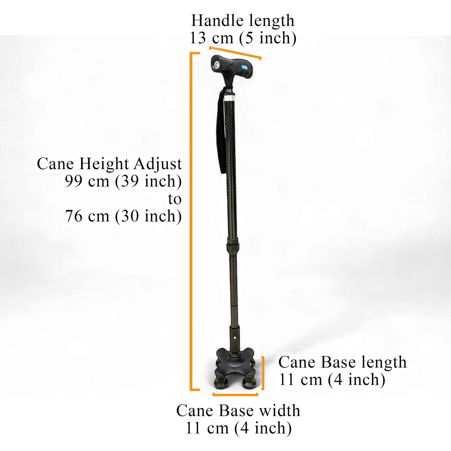 ViN WS05 | Carbon Fiber Cane + 10 Section Adjustable + With Lights + Foldable +  Anti-Slip + Safety Strap + 360-degree Rotation