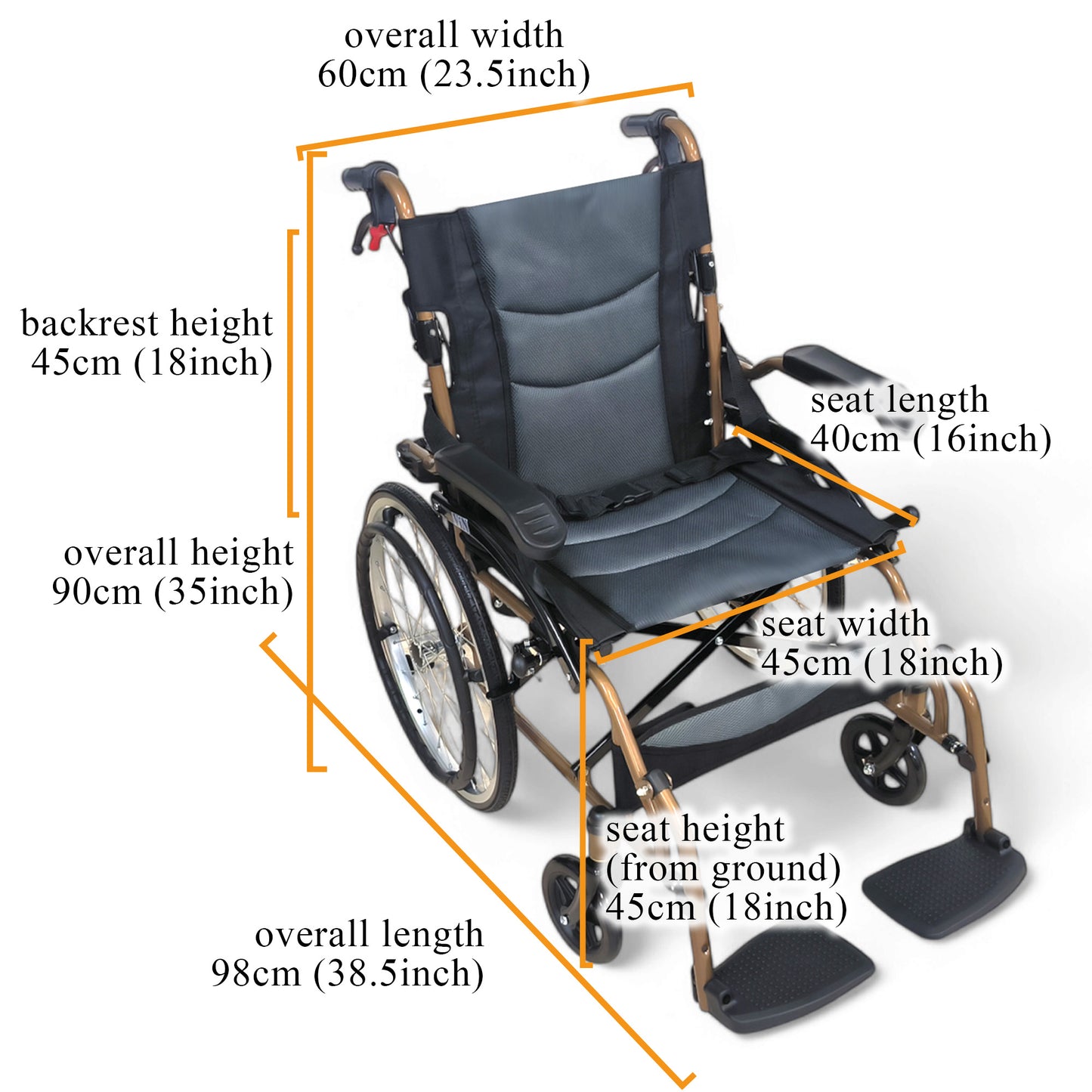 ViN DY878 | Self Propelled Wheelchair - Flip-Up Armrest - Retractable Footrest - Anti Tipper