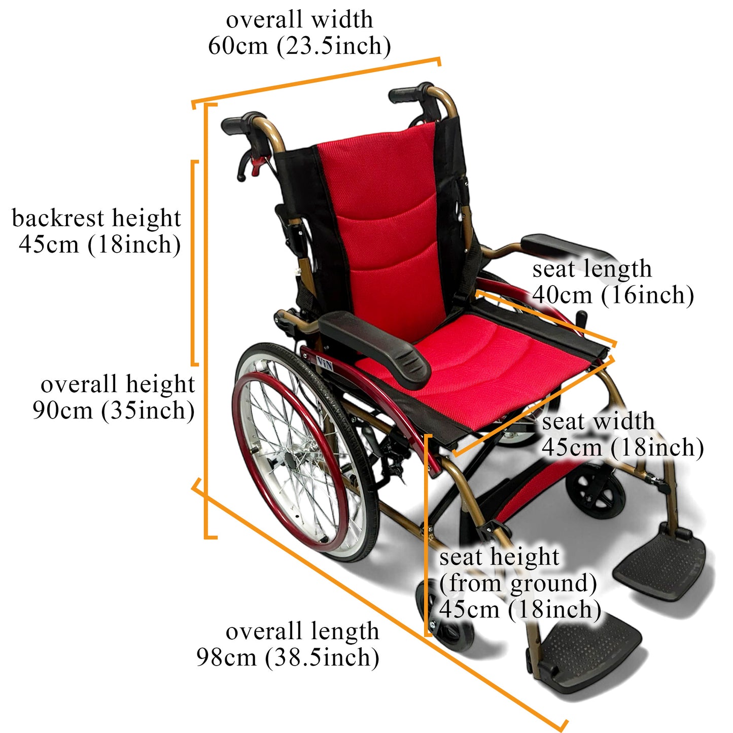 ViN DY879 | Self Propelled Wheelchair - Flip-Up Armrest - Retractable Footrest - Anti Tipper