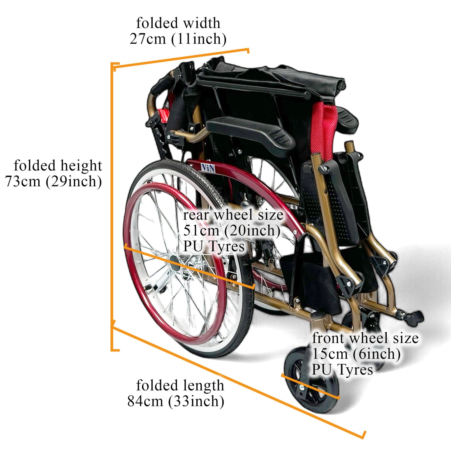 ViN DY879 | Self Propelled Wheelchair - Flip-Up Armrest - Retractable Footrest - Anti Tipper