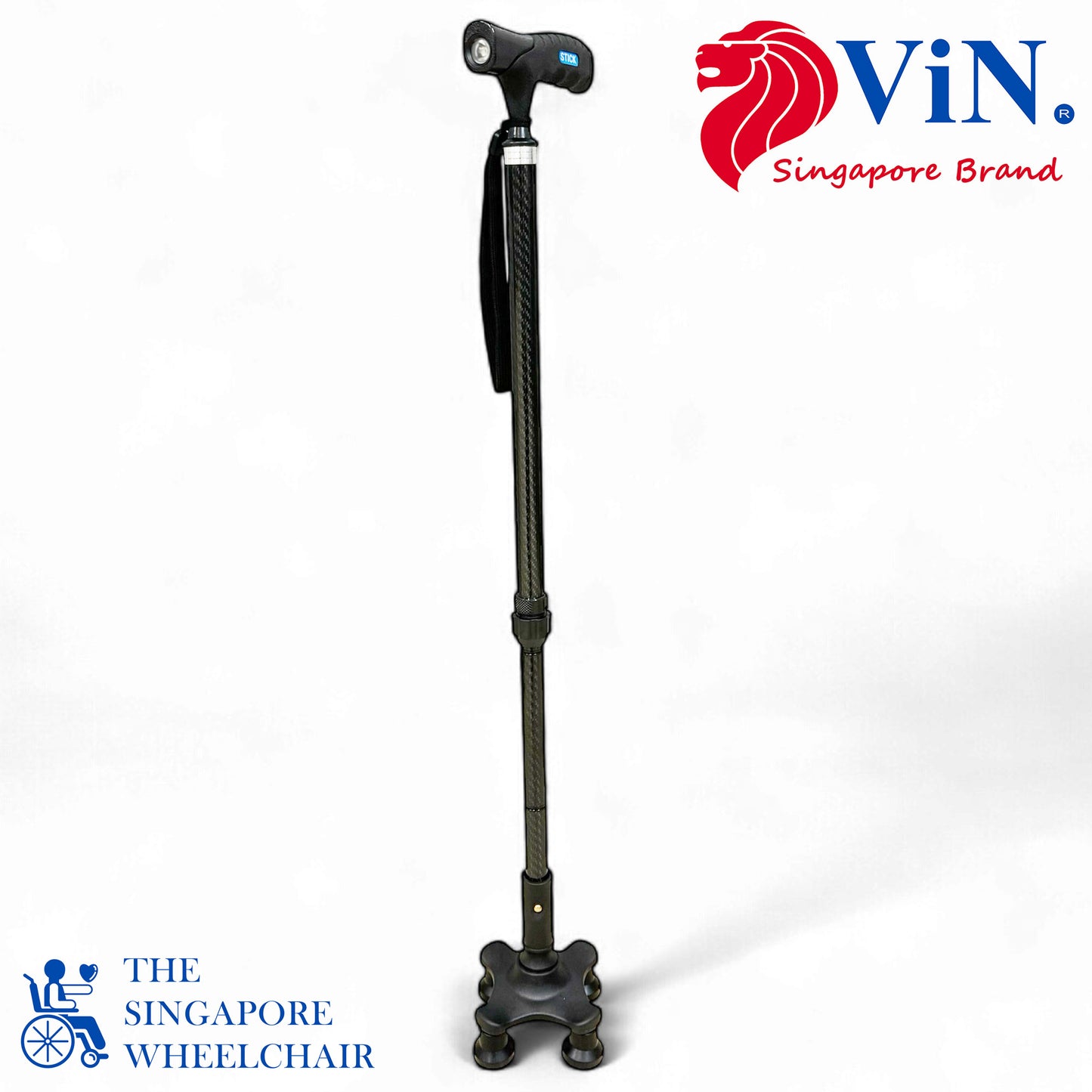 ViN WS05 | Carbon Fiber Cane + 10 Section Adjustable + With Lights + Foldable +  Anti-Slip + Safety Strap + 360-degree Rotation