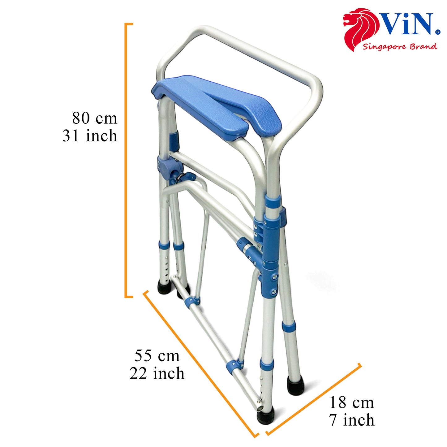 ViN K01 | Commode Shower Chair - Foldable + Adjustable Height + Stationery + Anti Rust