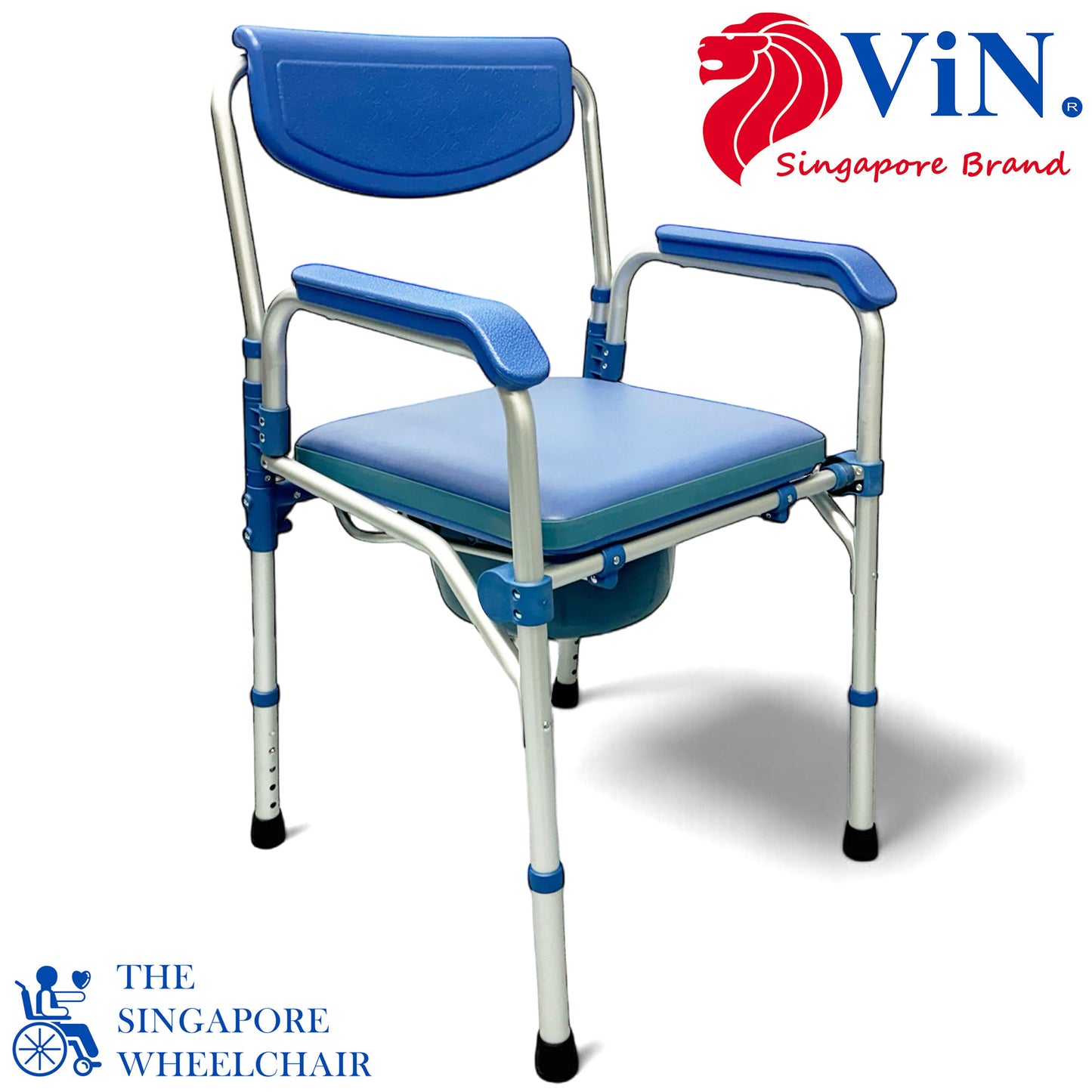 ViN K01B | Commode Shower Chair - Foldable + Adjustable Height + Stationery + Anti Rust