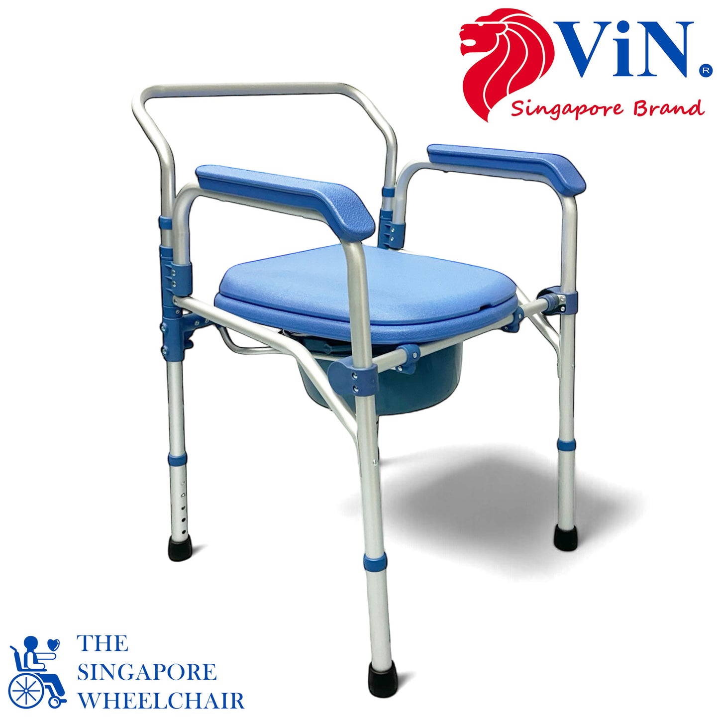 ViN K01 | Commode Shower Chair - Foldable + Adjustable Height + Stationery + Anti Rust