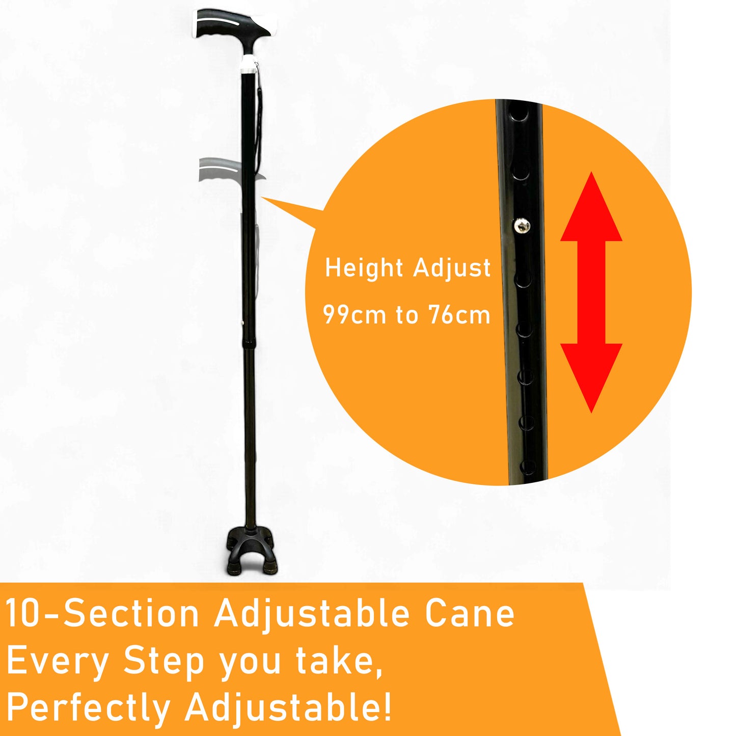 ViN WS01 | Aluminium Cane + 10 Section Adjustable + Anti-Slip + Safety Strap