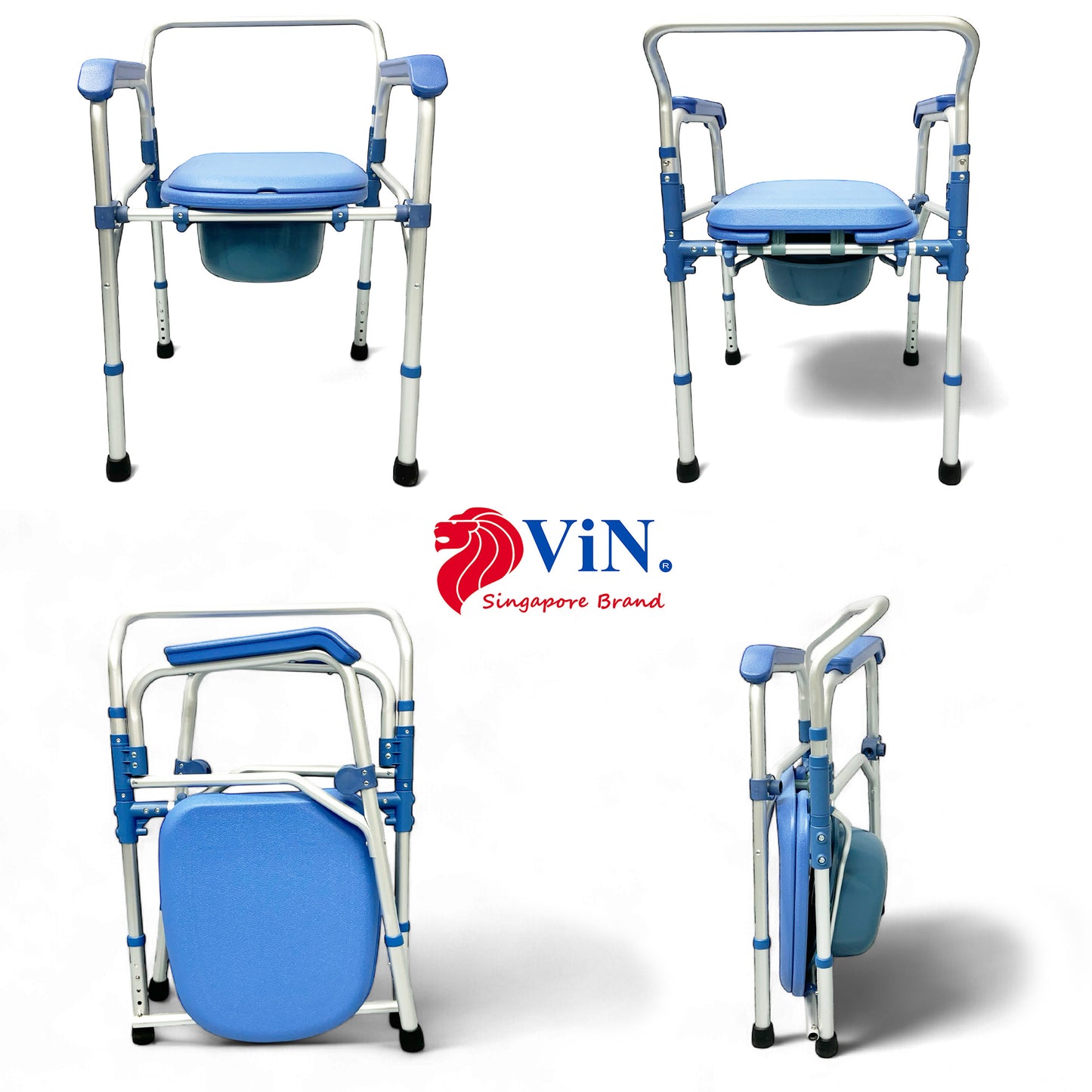 ViN K01 | Commode Shower Chair - Foldable + Adjustable Height + Stationery + Anti Rust