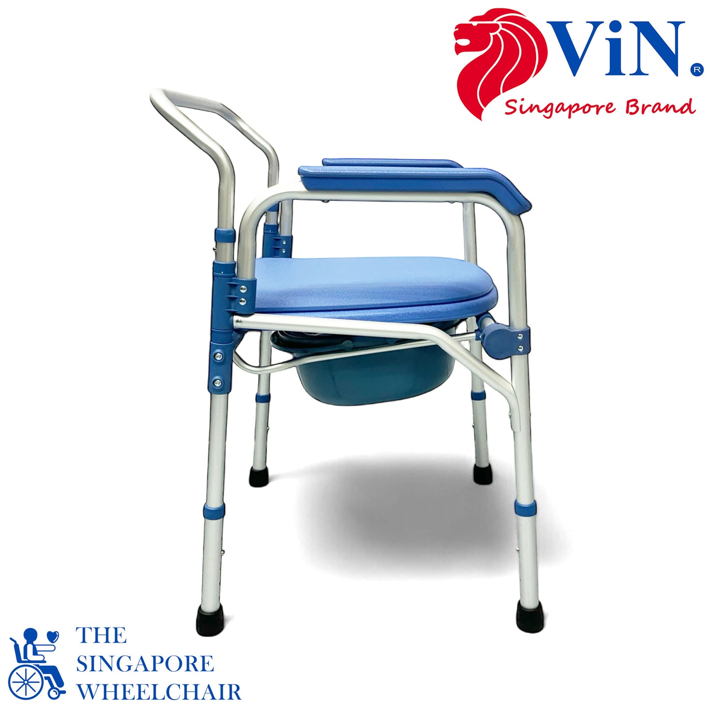 ViN K01 | Commode Shower Chair - Foldable + Adjustable Height + Stationery + Anti Rust