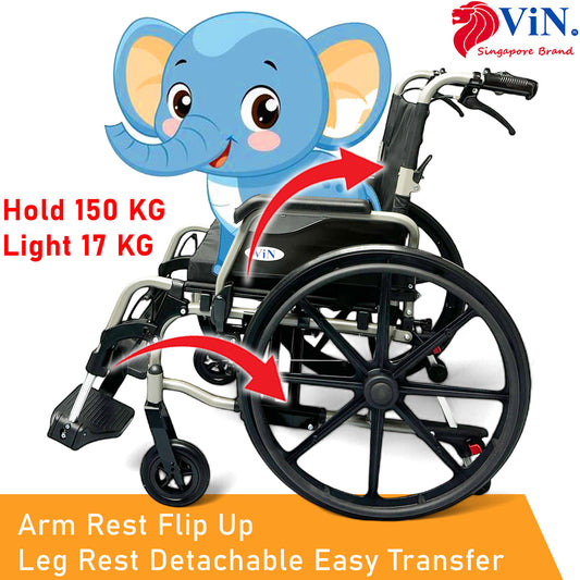 ViN 46A5L | BIG Wheelchair - Hold 150 KG + 56 CM Seat Width + Self Propelled - Armrest & Leg Rest Detachable