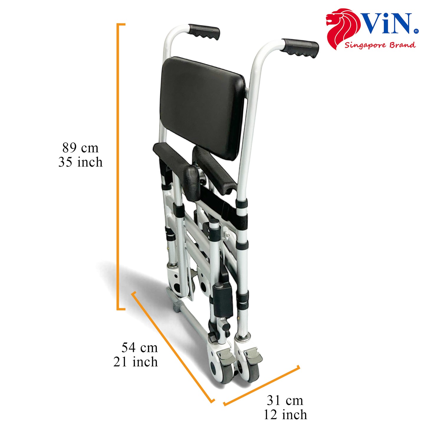 ViN Z05 | Shower Commode Indoor Wheelchair - Foldable + Adjustable height + 4 Lockable Wheels - Flip Down Armrest