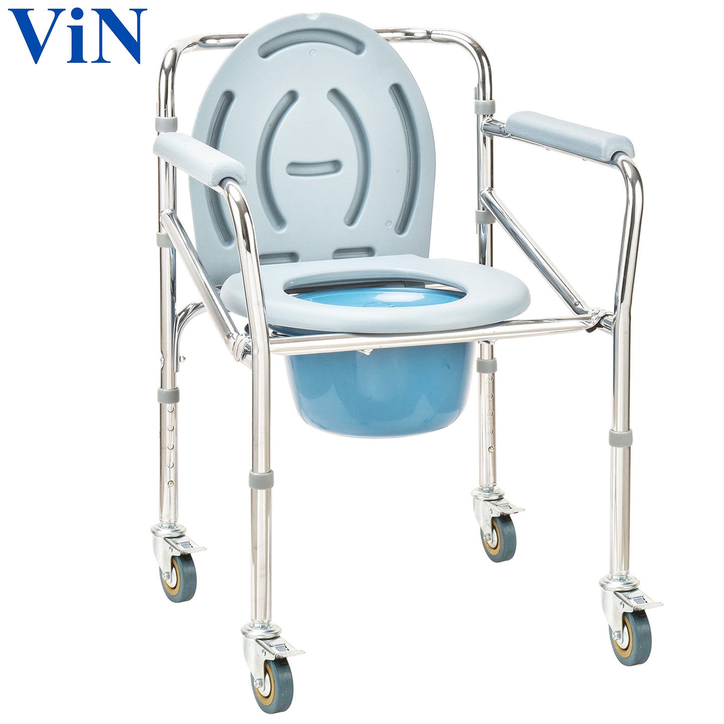 ViN K03 | Commode Chair - Foldable + Adjustable height + 4 Lockable Wheels