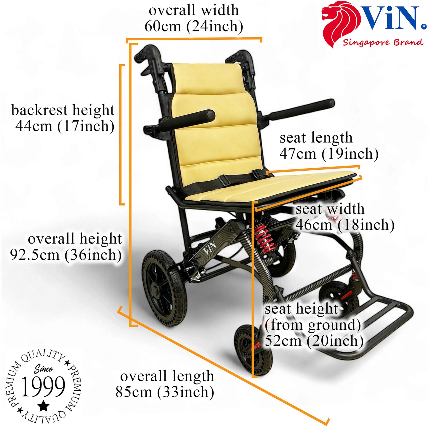 ViN A13 | Travel Pushchair - Increase Seat Width + Pull Handle + Flip-up Armrest & Footrest + Suspension + Lightweight + Haversack bag Carrier + Plane Approved Size