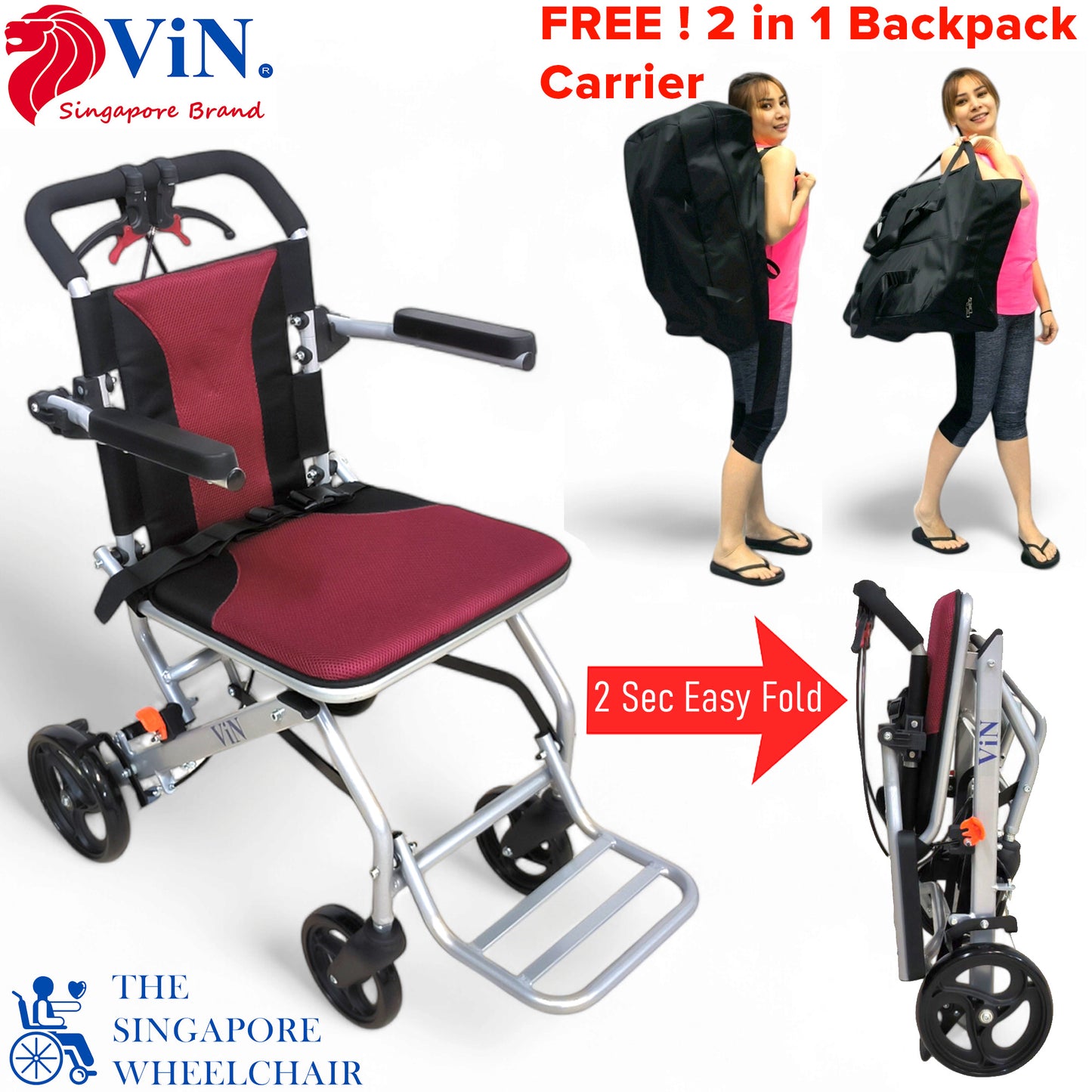 ViN 31A | Travel Pushchair - Flip-up Armrest & Footrest + Haversack bag Carrier + Cabin Approved Size