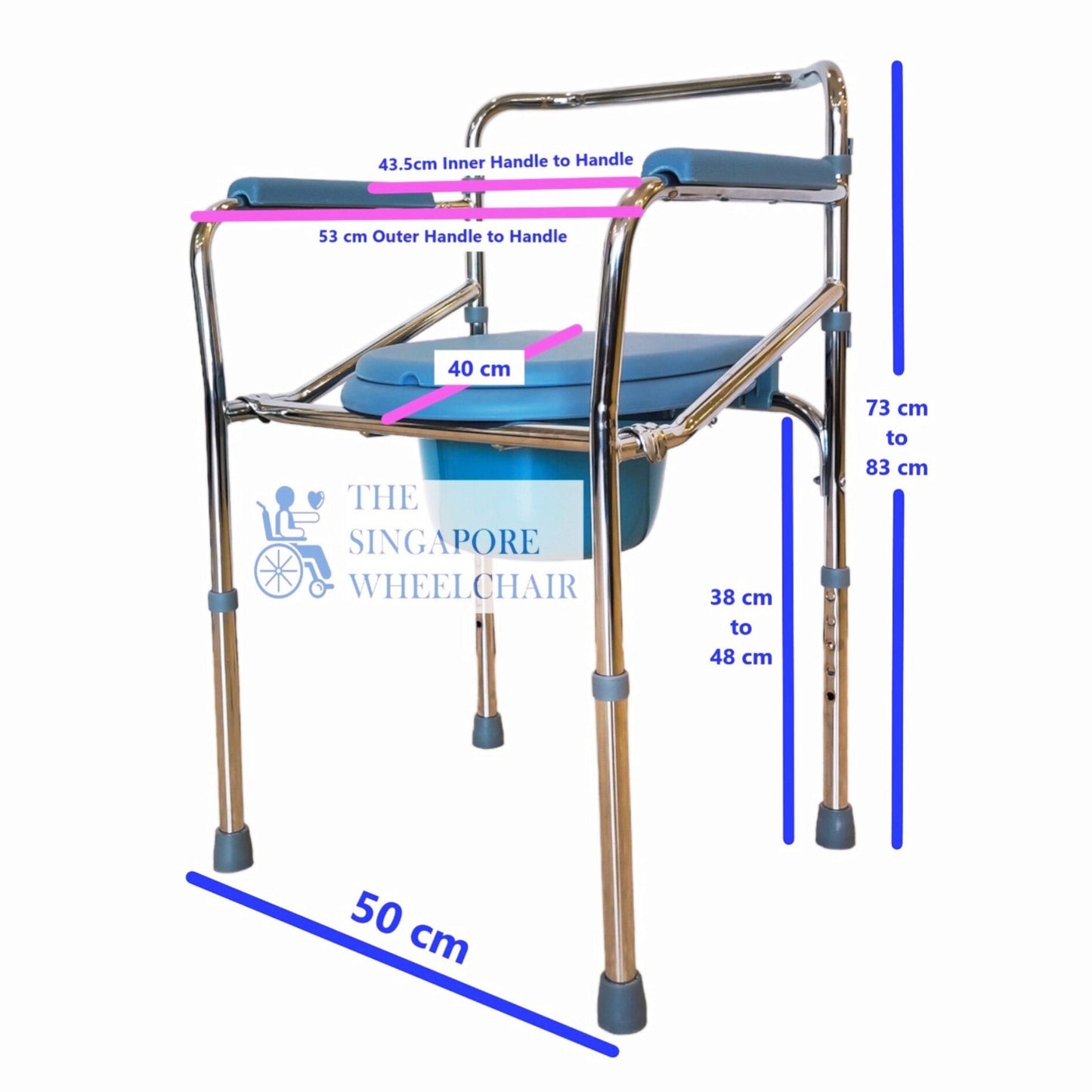 ViN Z01 | Commode Shower Chair - Foldable + Adjustable Height + Stationery + Anti Rust