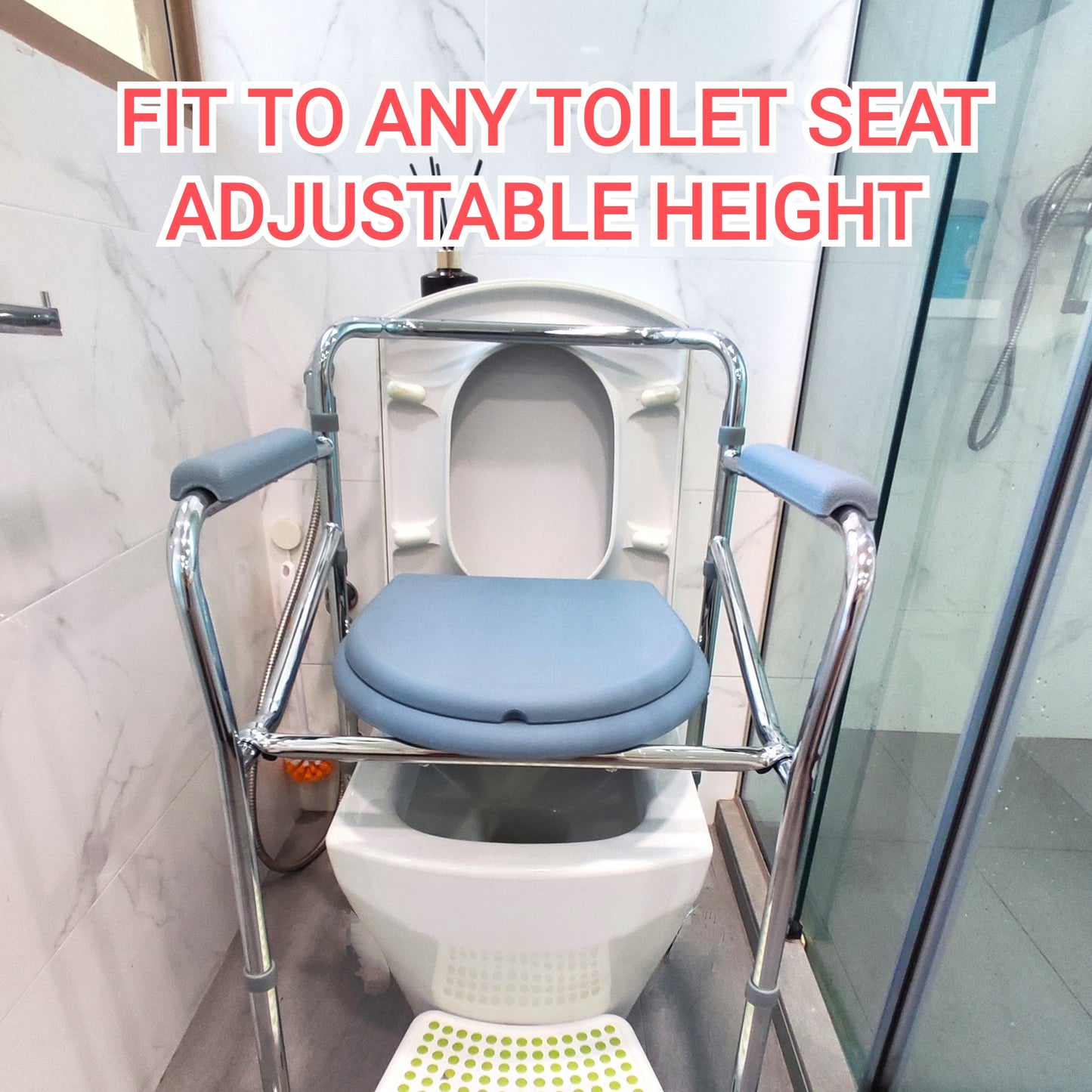 ViN Z01 | Commode Shower Chair - Foldable + Adjustable Height + Stationery + Anti Rust