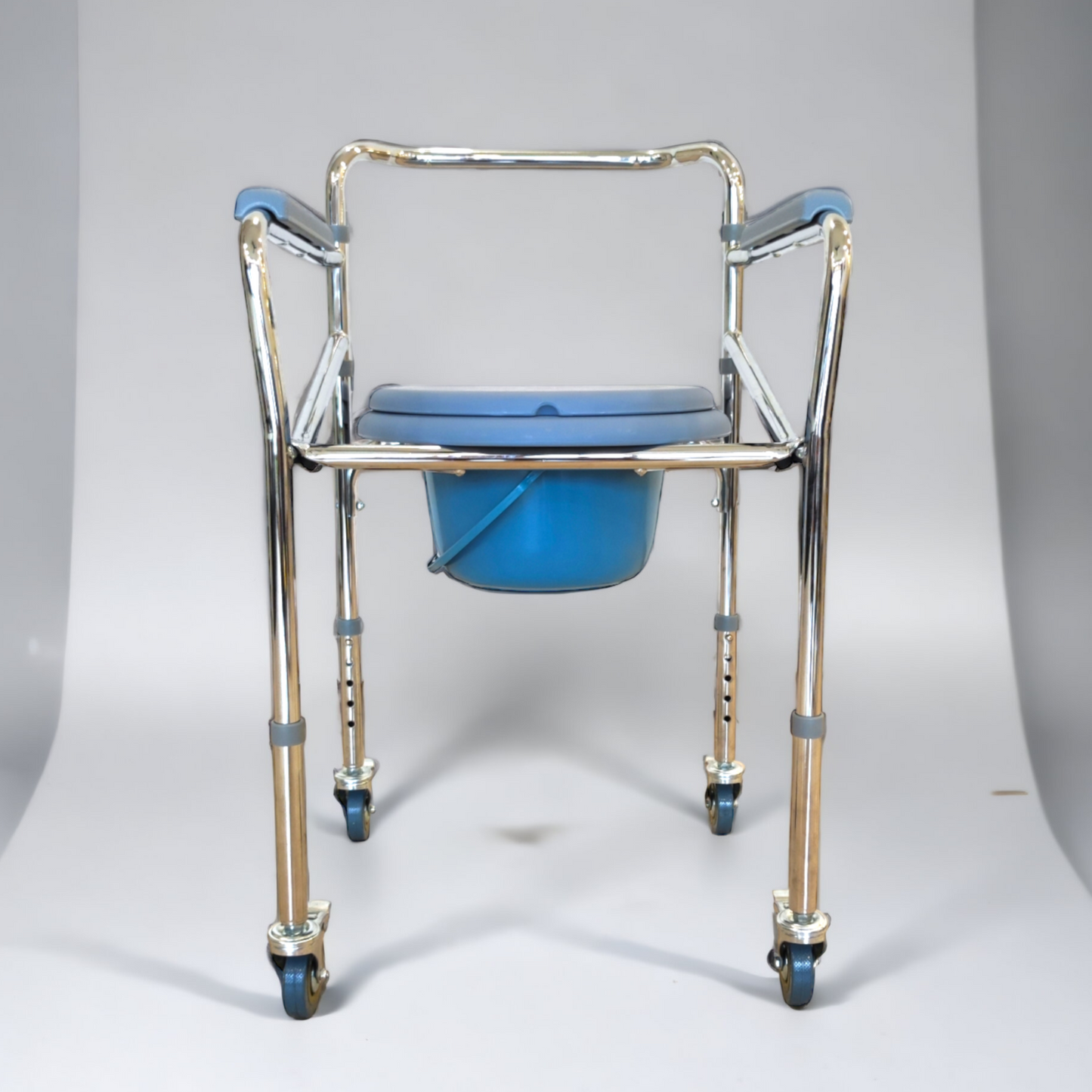 ViN J03 | Commode Chair - Foldable + Adjustable height + 4 Lockable Wheels